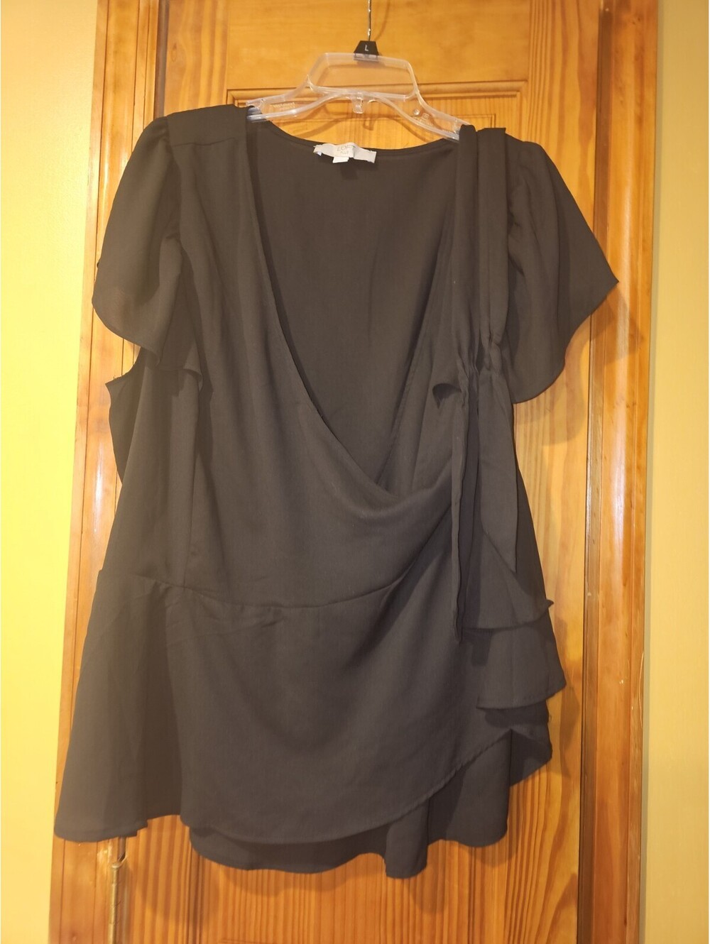 Loft Plus Size 22 Womens Sheer Black Wrap Blouse